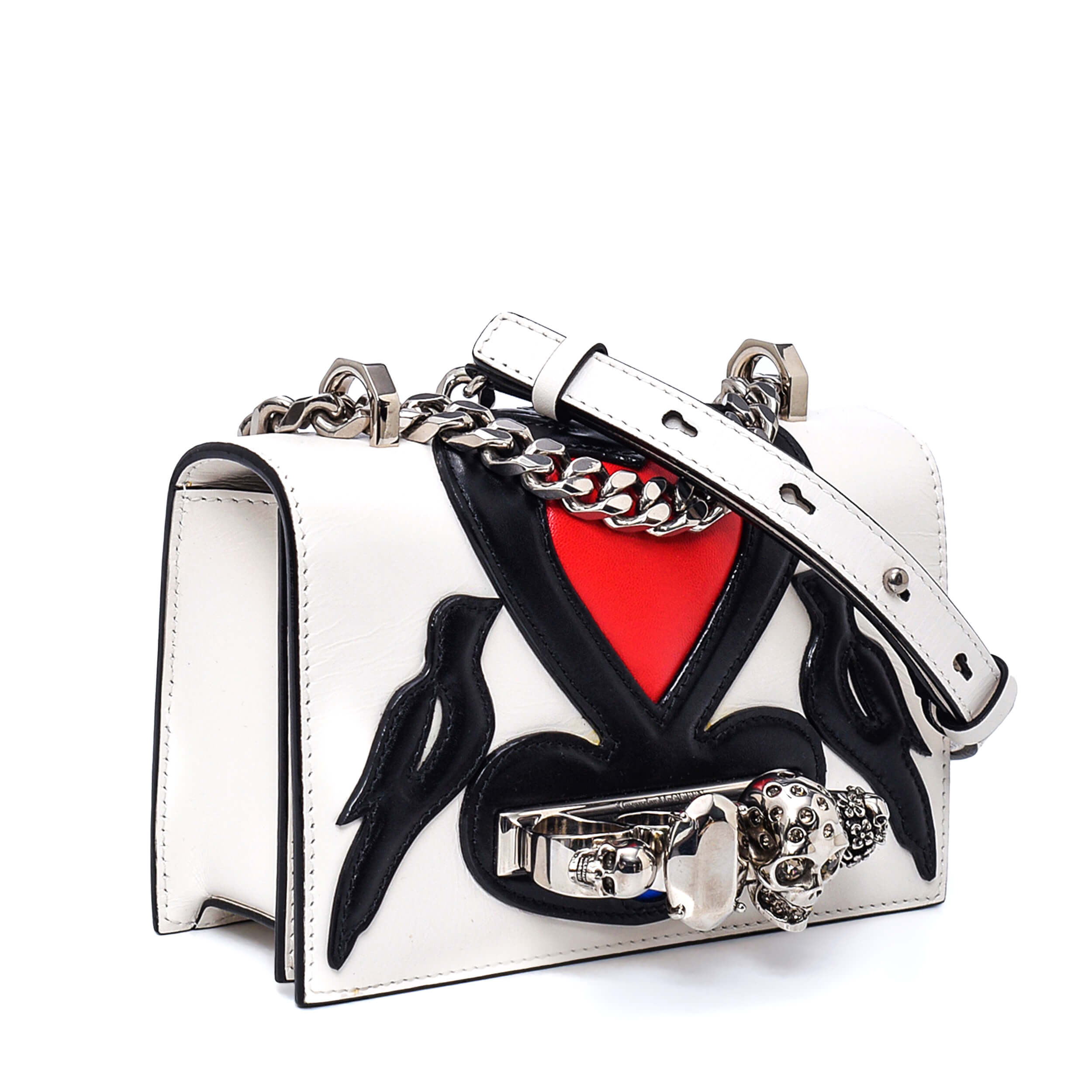 Alexander McQueen - White Leather Heart Jewelled Mini Shoulder Bag 